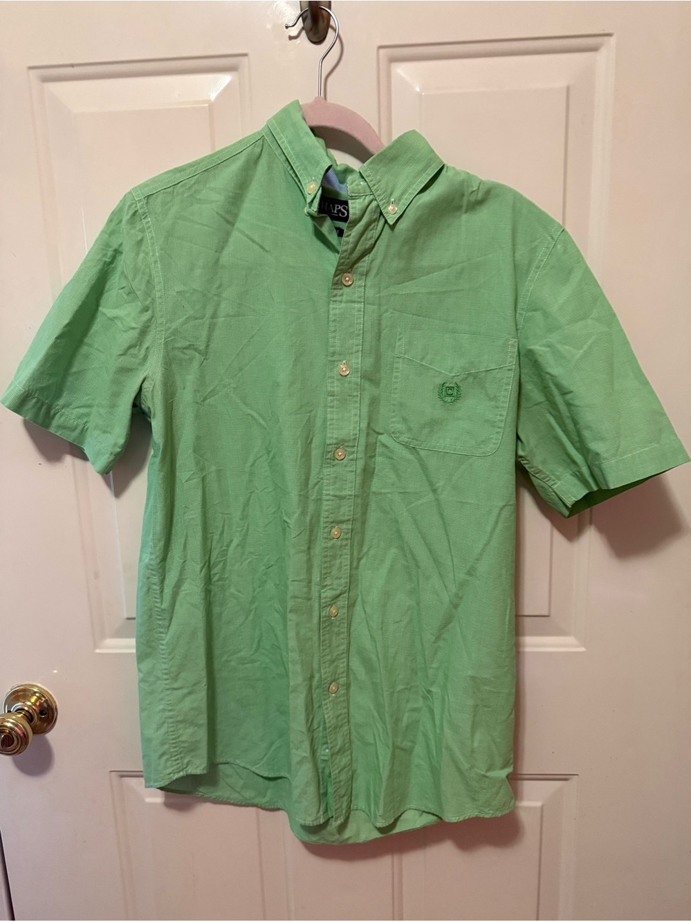 Men's Chaps Short Sleeve Button-Down Shirt in Light Green size small